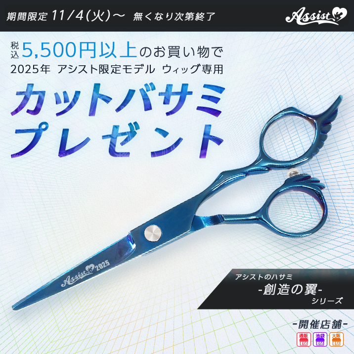 2025年アシスト限定モデルウィッグ専用カットバサミプレゼント!