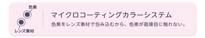 マイクロコーティングカラーシステム 色素をレンズ素材で包み込むから、色素が直接目に触れない