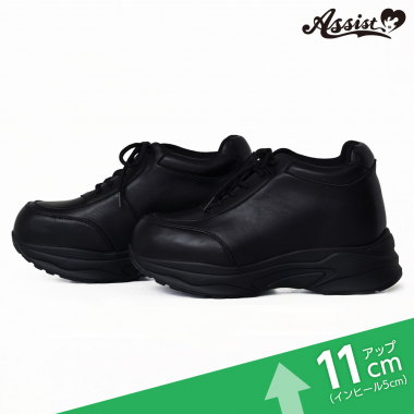 シークレットヒールアップスニーカー　レースアップタイプ　ブラック