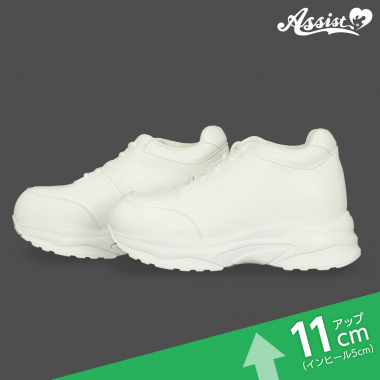 シークレットヒールアップスニーカー　レースアップタイプ　ホワイト