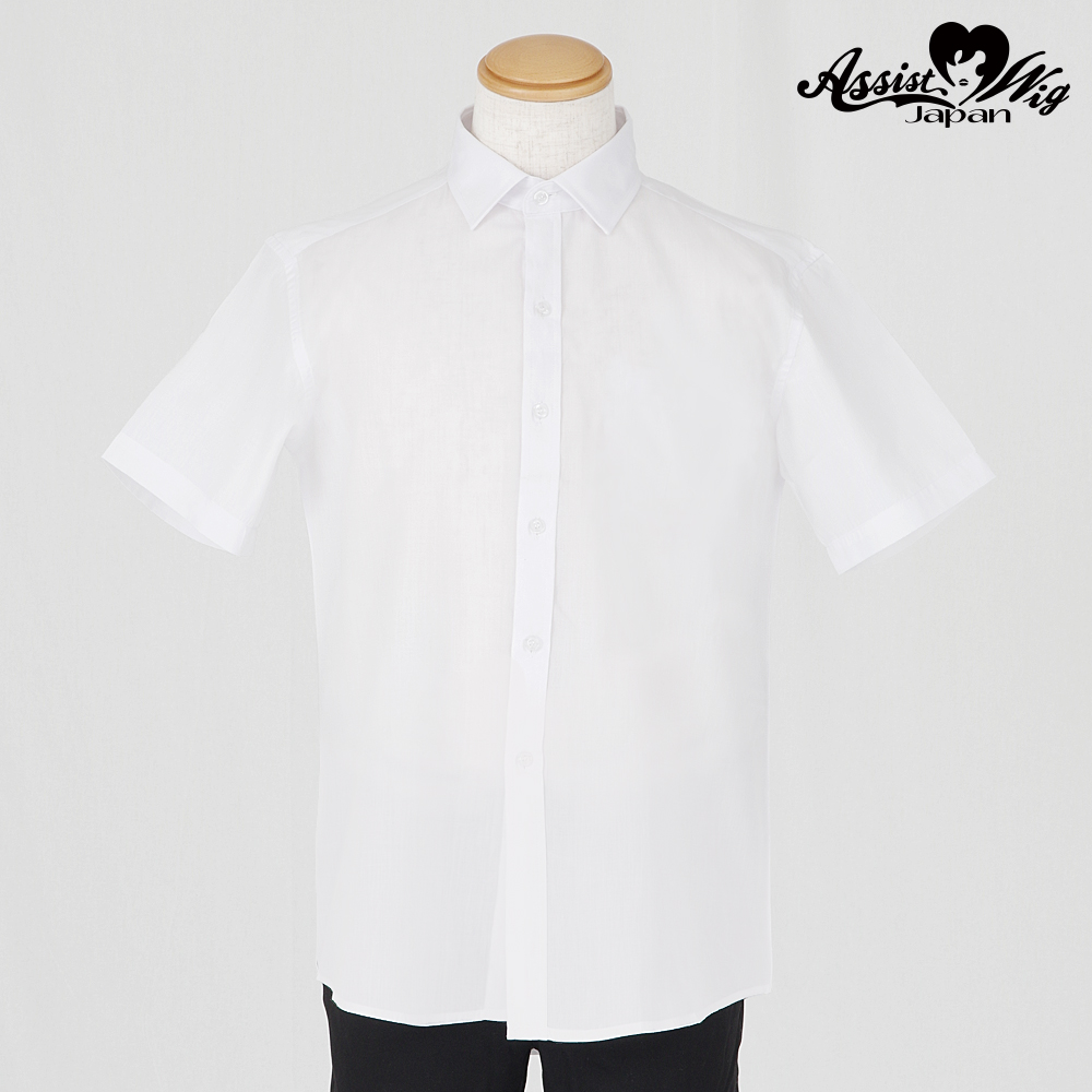 【通販限定ポイント10倍】カラーシャツ　(男装仕様・半袖)　ホワイト