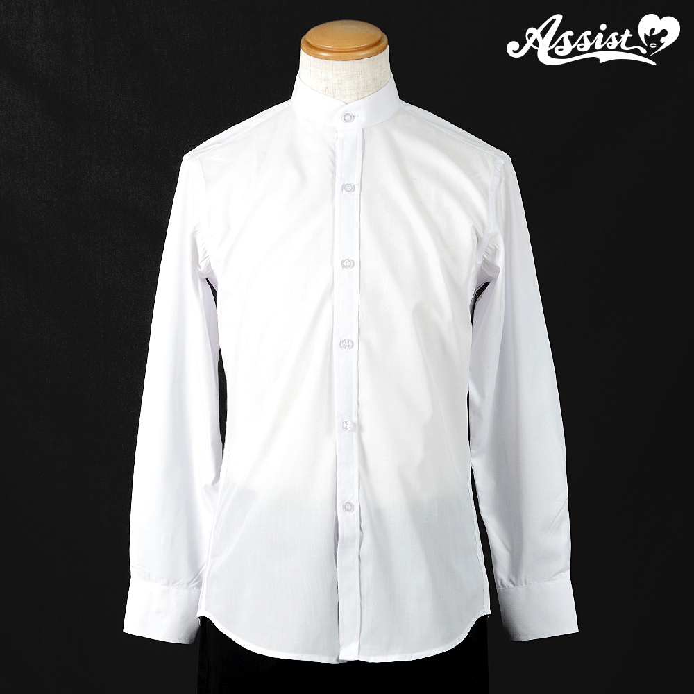 【通販限定ポイント10倍】スタンドカラーシャツ　(男装仕様・長袖)　ホワイト